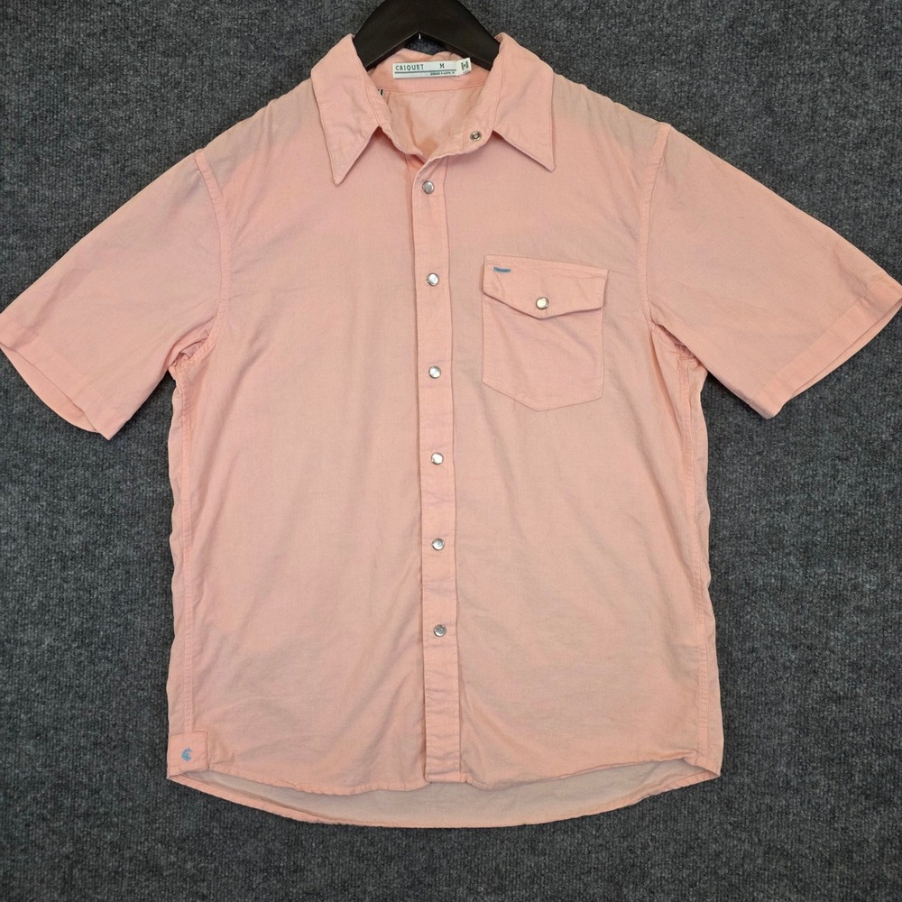 Criquet Shirt Mens Medium Peach Corduroy Short Sleeve Snap Front Western Pocket